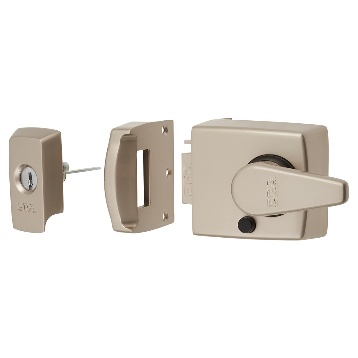 BS 3621:2007 Keyless Egress Nightlatch - 60mm Backset - Satin Nickel Case/ Cylinder