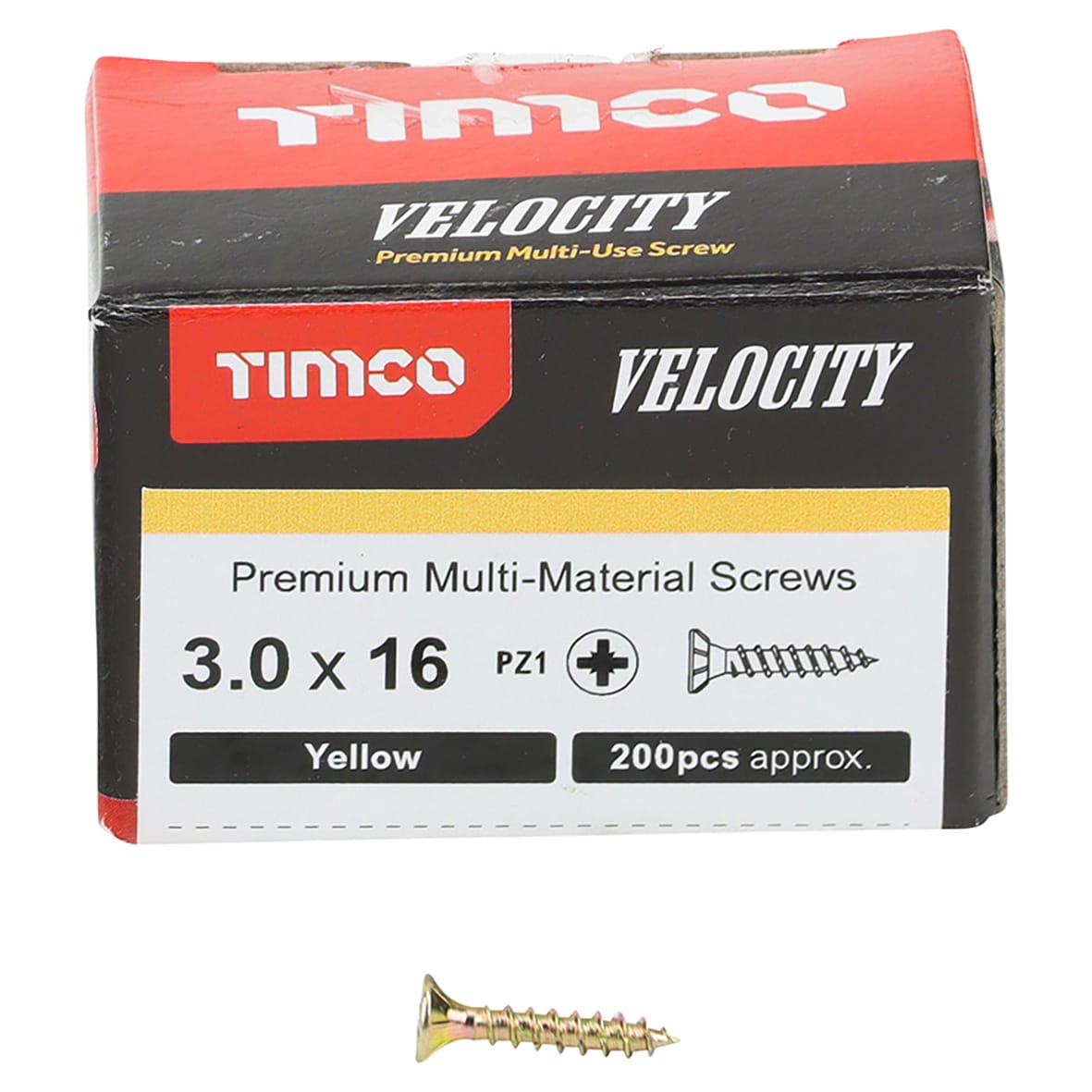 Velocity Pozi Countersunk Wood Screws - 3.0 x 16mm - Yellow Zinc - Pack of 200