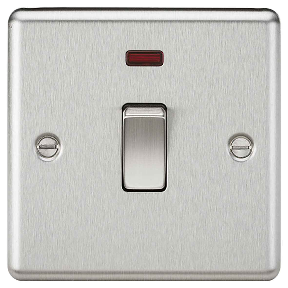 20A 1 Gang Round Edge Double Pole Appliance Switch with Neon - Brushed Chrome