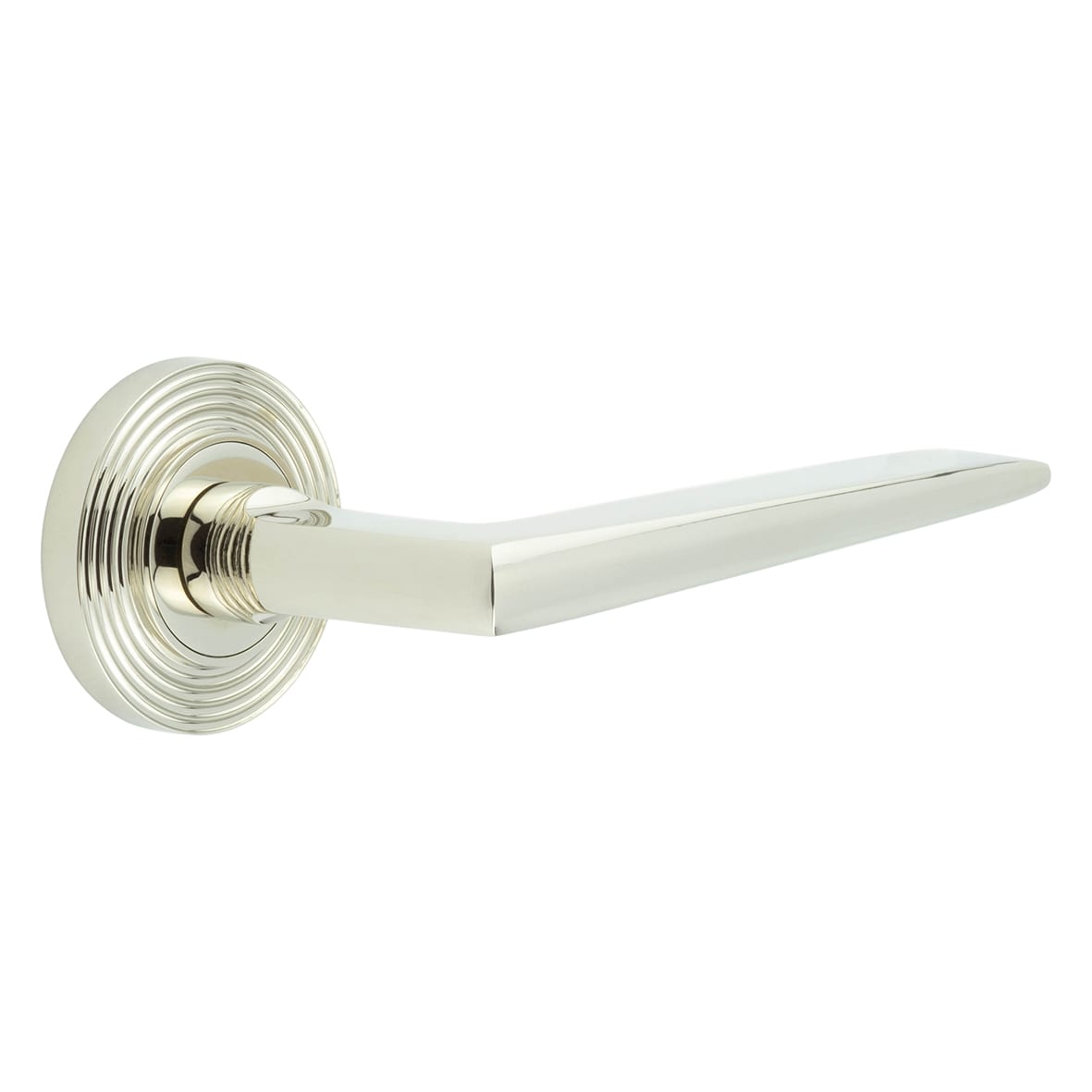 Polished Nickel Fire Rated Door Handles on Round Reeded Rose - Mayfair Range