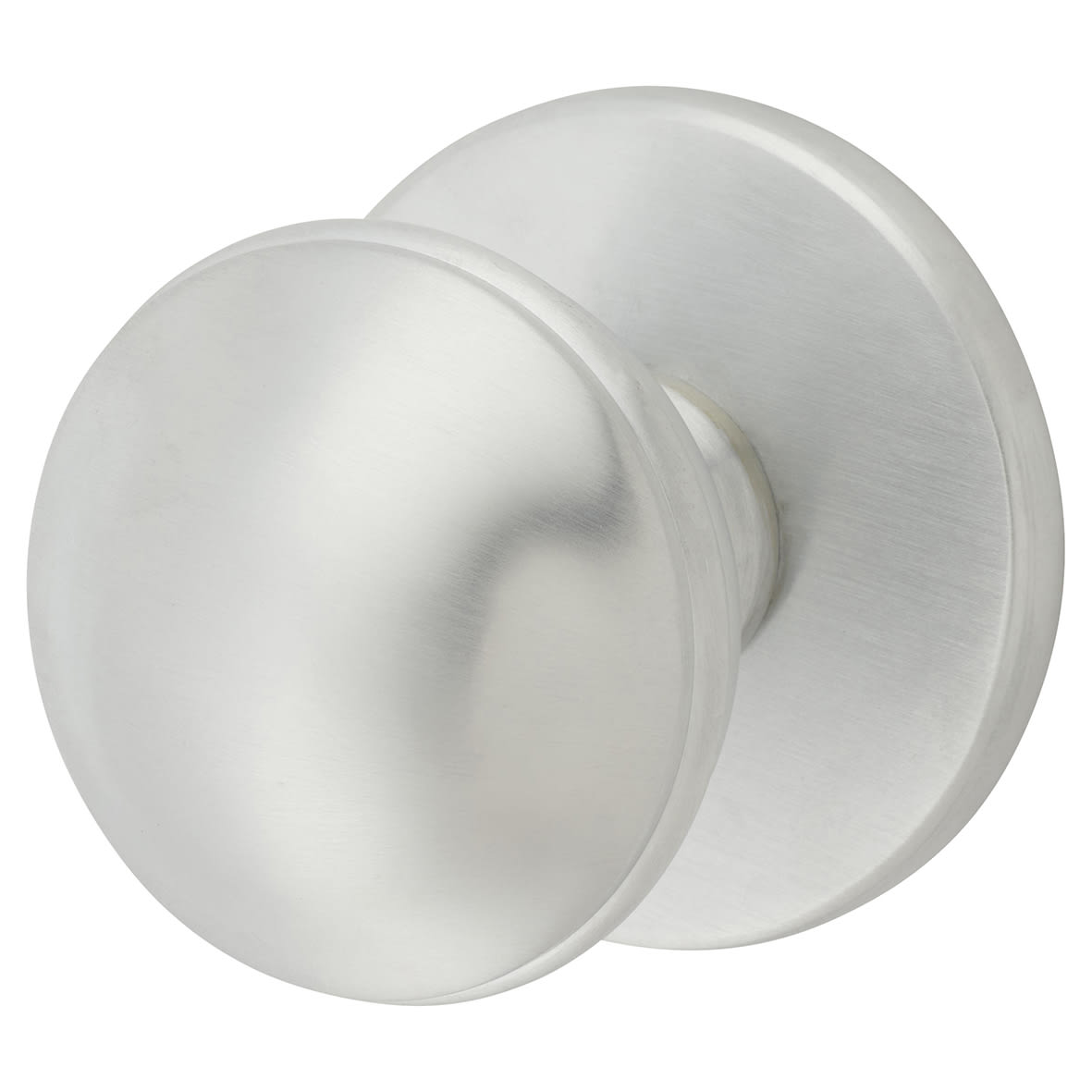 Satin Chrome Round Centre Door Knob - 80mm Rose Diameter