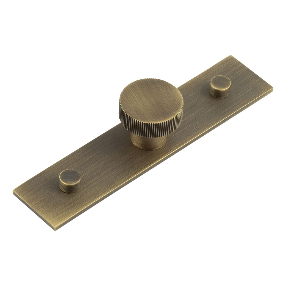 Thaxted Lines Round Cabinet Knob on Plain Backplate - 30mm Diameter - Antique Brass
