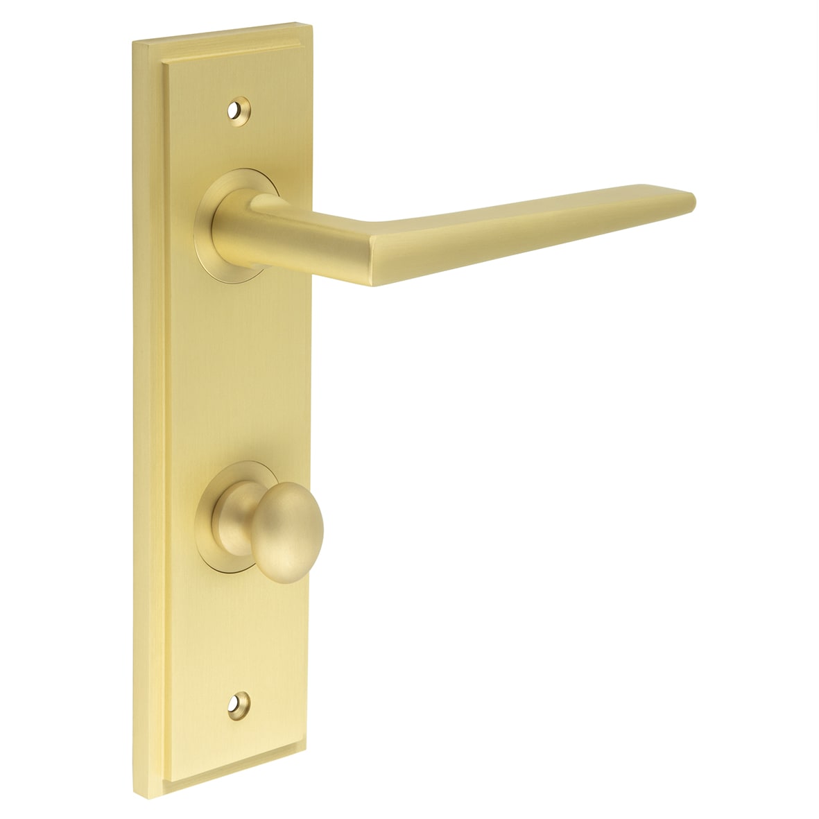 Satin Brass Fire Rated DIN Bathroom Door Handles - Mayfair - Inner 1 - 200 x 55mm
