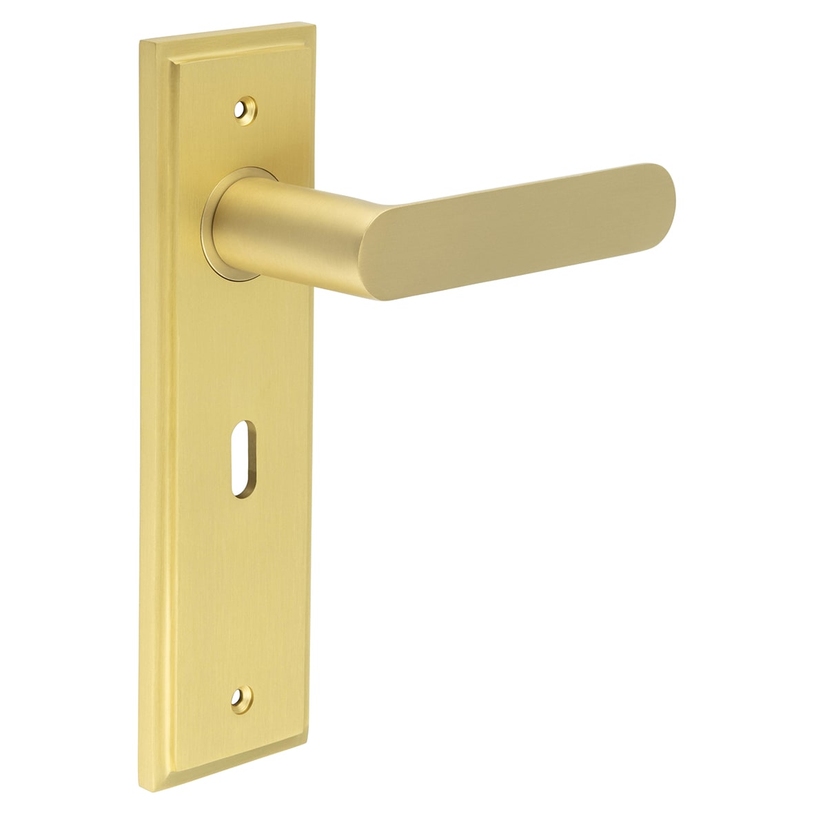 Satin Brass Fire Rated Lock Door Handles - Kensington - 200 x 55mm