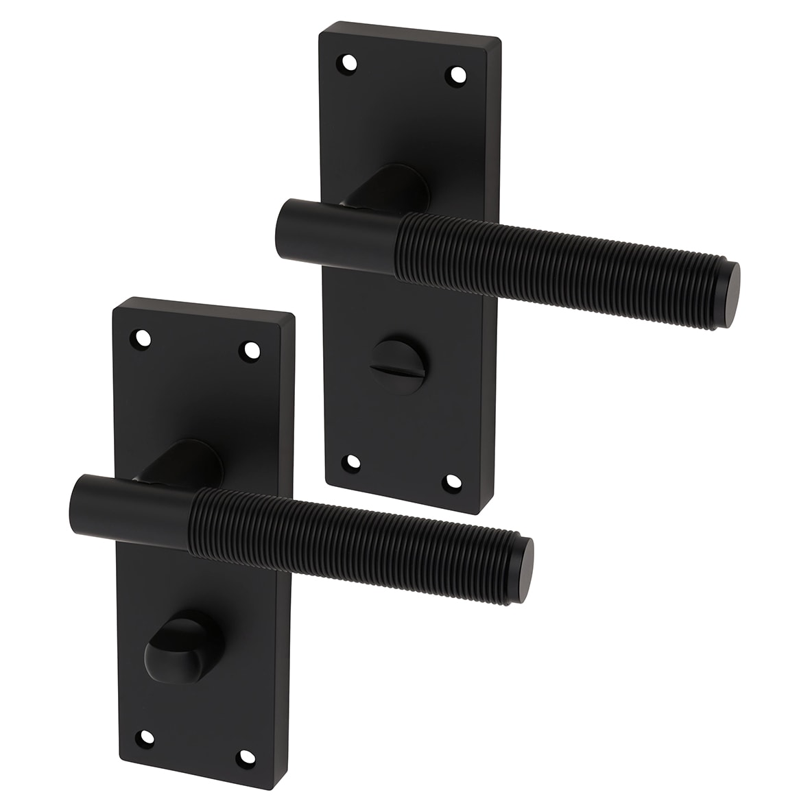 Matt Black Reeded Bathroom Door Handles - Lily Range - 155 x 55mm