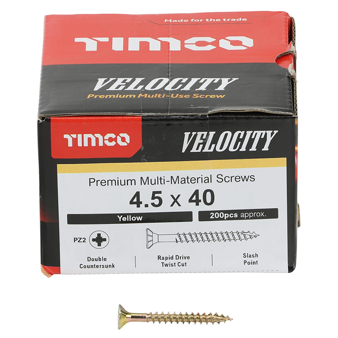 Velocity Pozi Countersunk Wood Screws - 4.5 x 40mm - Yellow Zinc - Pack of 200