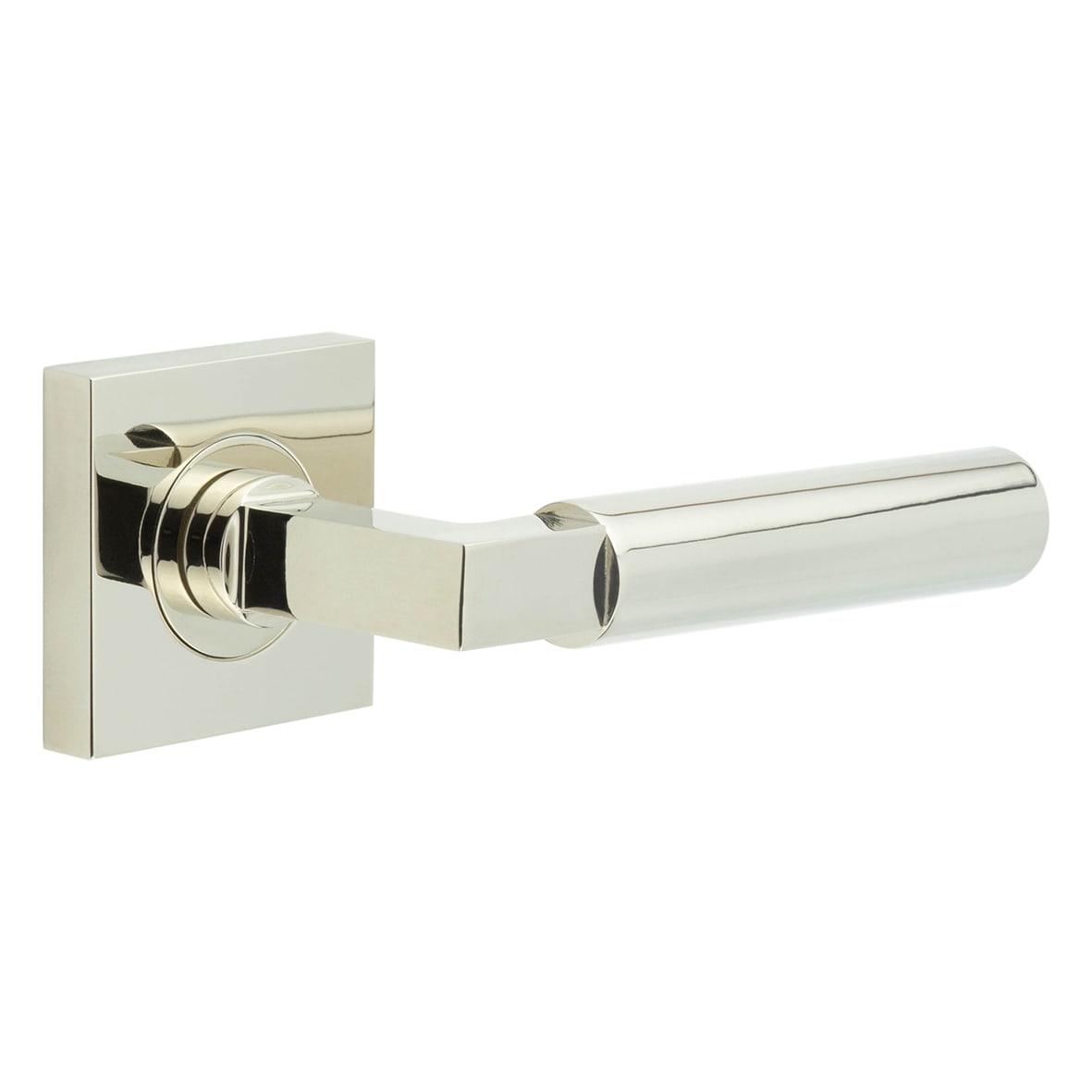 Polished Nickel Fire Rated Door Handles on Square Rose - Westminster Range