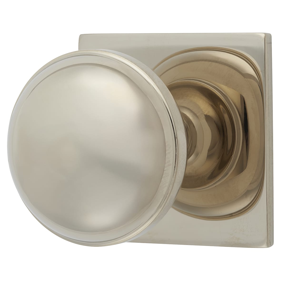 Quantock Cabinet Knob on Square Backplate - 34mm Diameter - PVD Polished Nickel