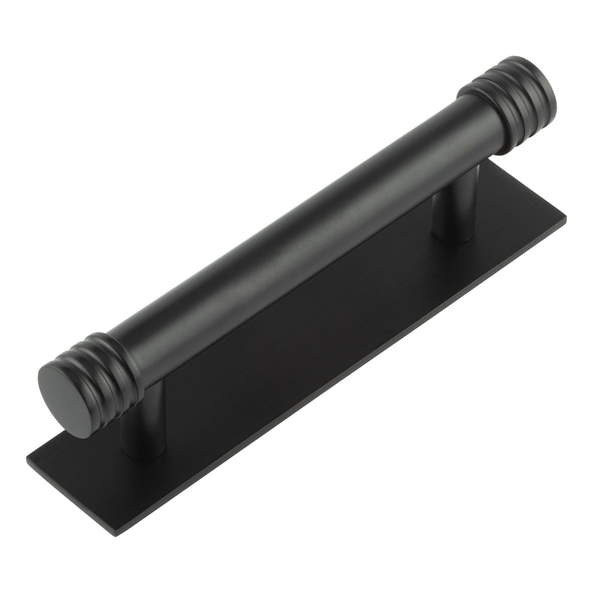 Sturt 15mm Reeded T-Bar Cabinet Pull Handle on Plain Backplate - 96mm c/c - Black