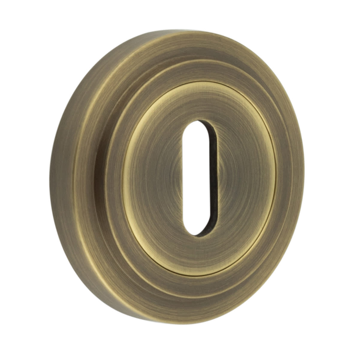Escutcheon on Stepped Rose - 53mm Diameter - Keyhole - Antique Brass