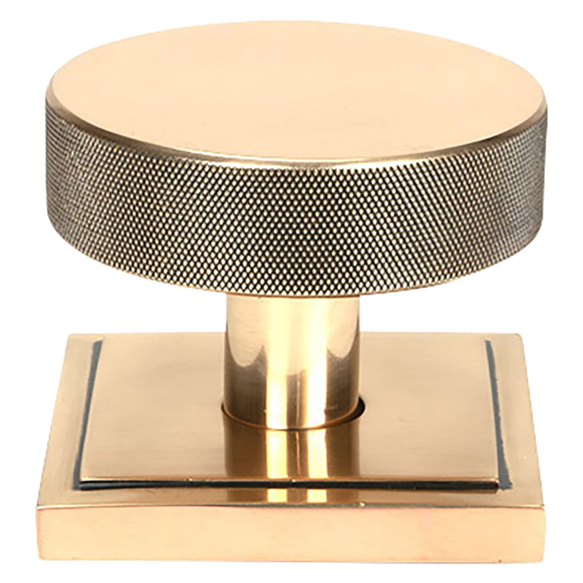 Brompton Polished Bronze Round Knurled Centre Door Knob on Square Rose - 90 x 90mm Rose