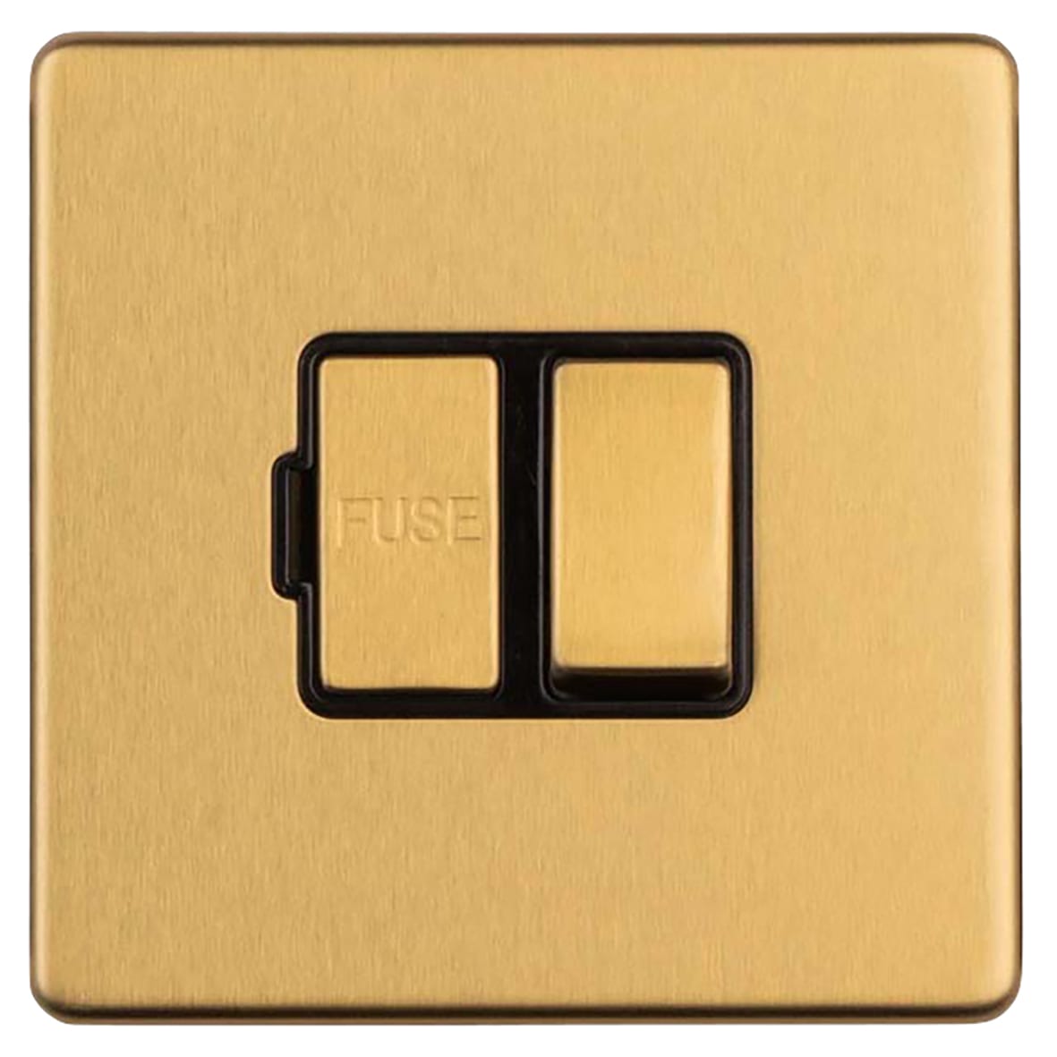 Concealed 13A 1 Gang DP Screwless Flat Plate Switched Fused Spur - Satin Brass/Black