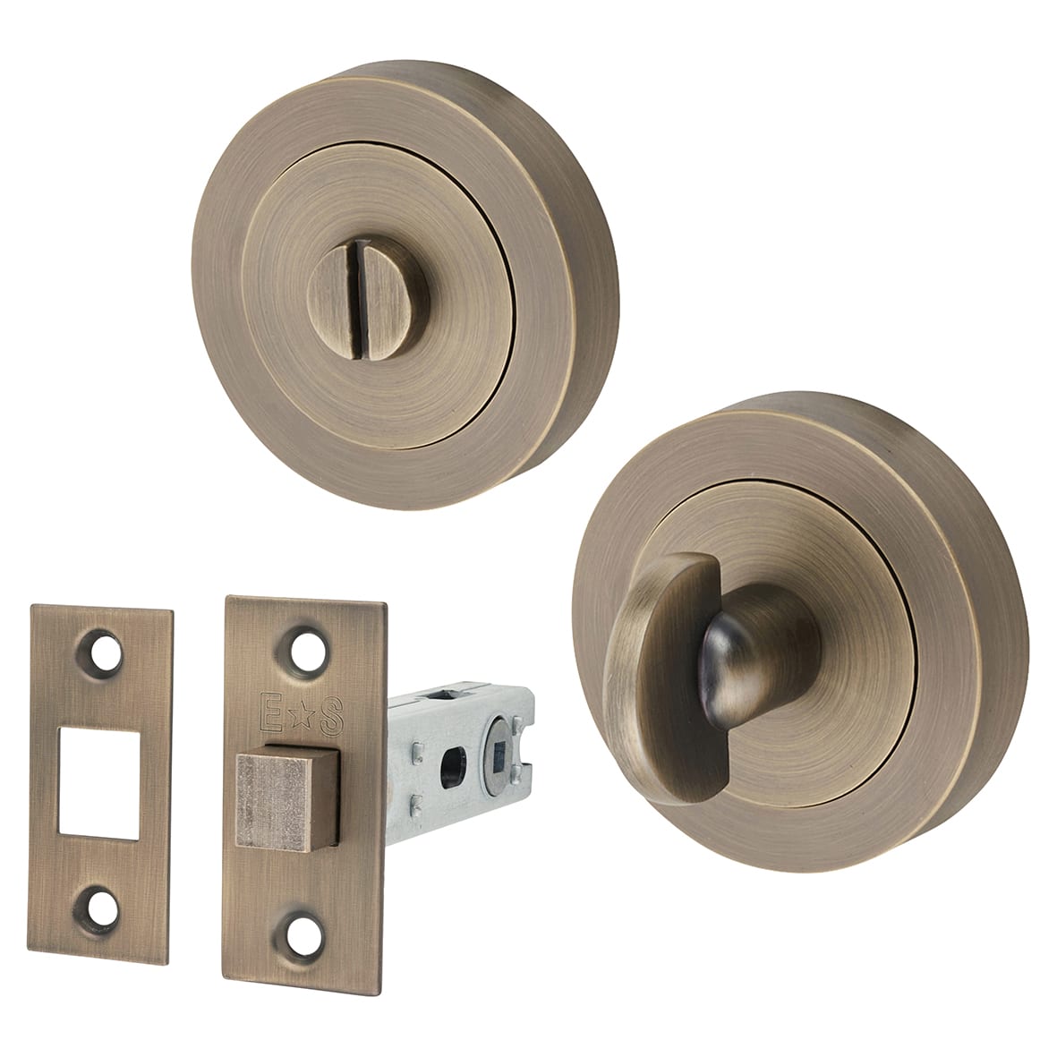 Brass Bathroom Turn & Release & Deadbolt Ultimate Kit - Antique Brass