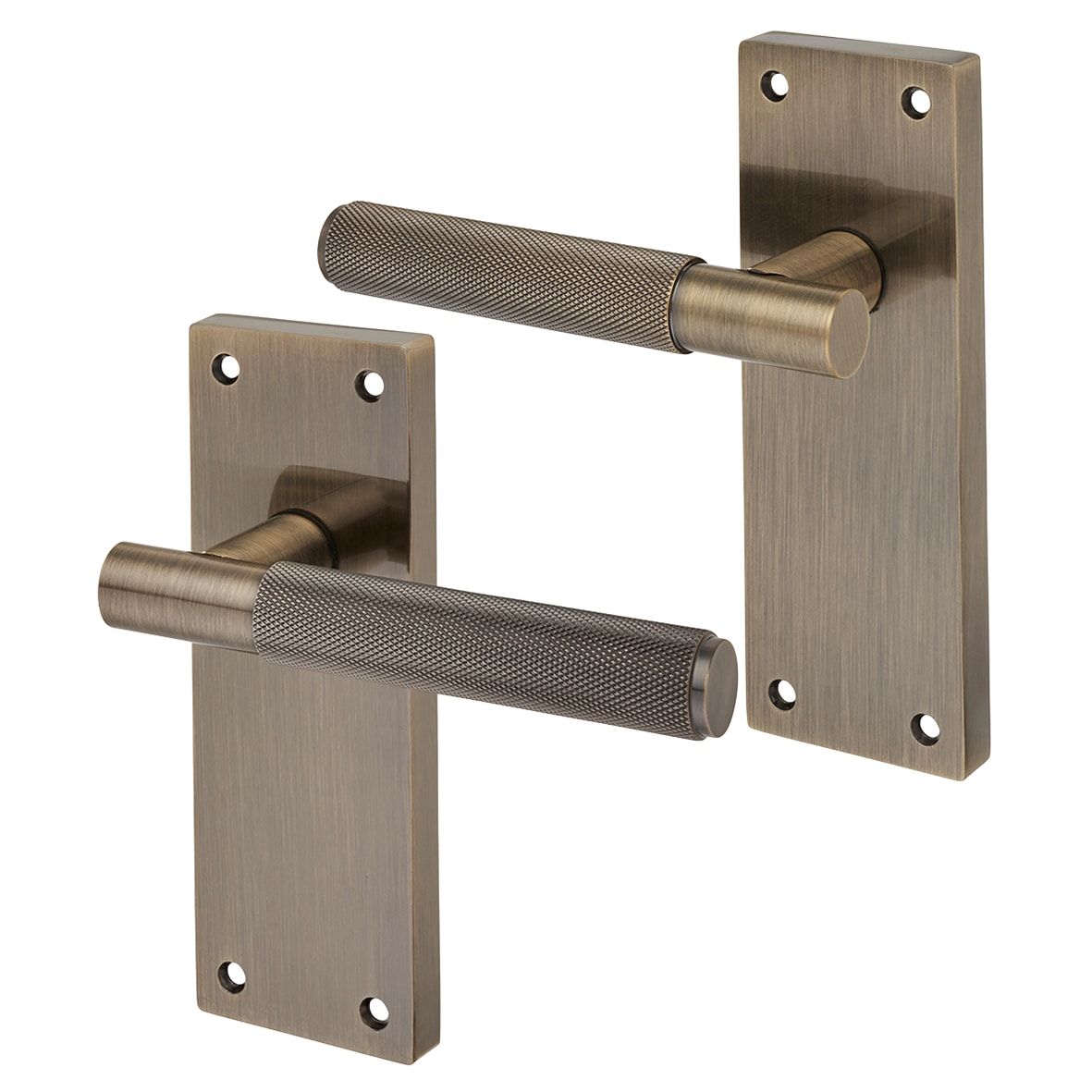 Antique Brass Knurled Latch Door Handles - Remi Range - 155 x 55mm