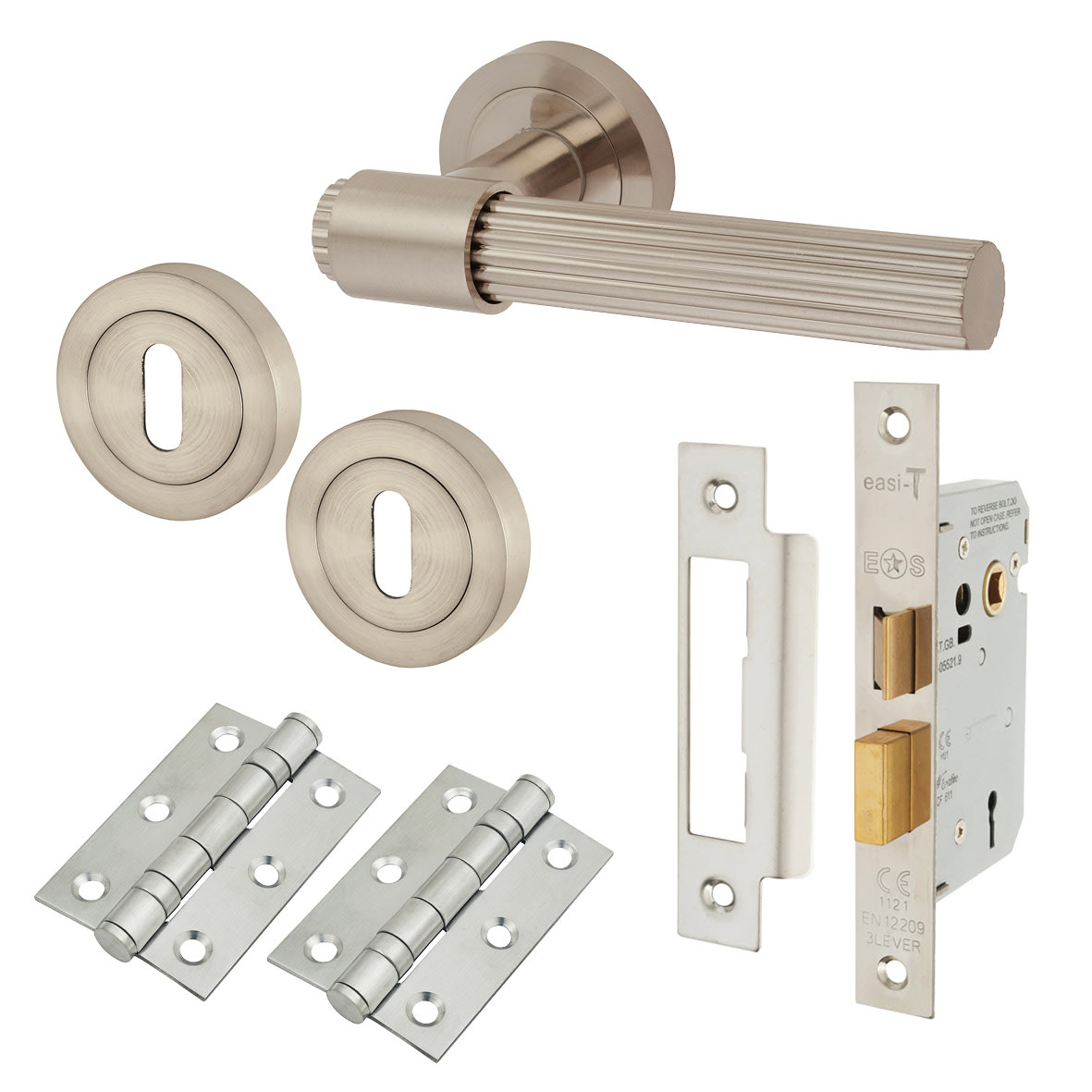 Satin Nickel Lines 3 Lever Sashlock Door Handles on Rose Pack - Eva Range