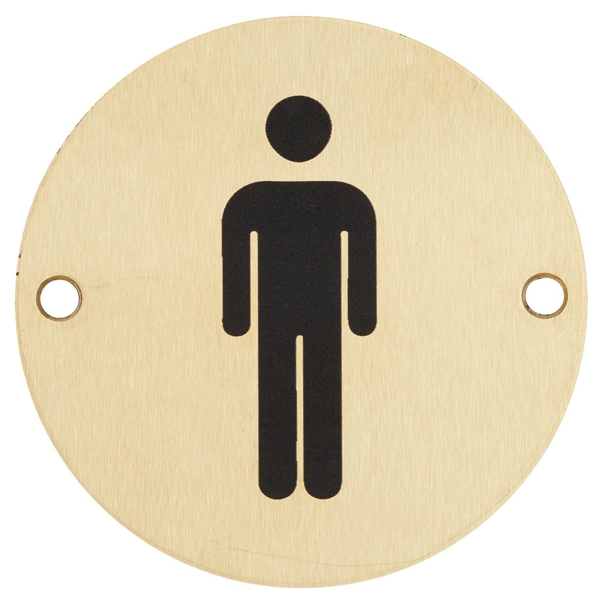 Mens Toilet Door Sign - 75mm Diameter - Satin Brass