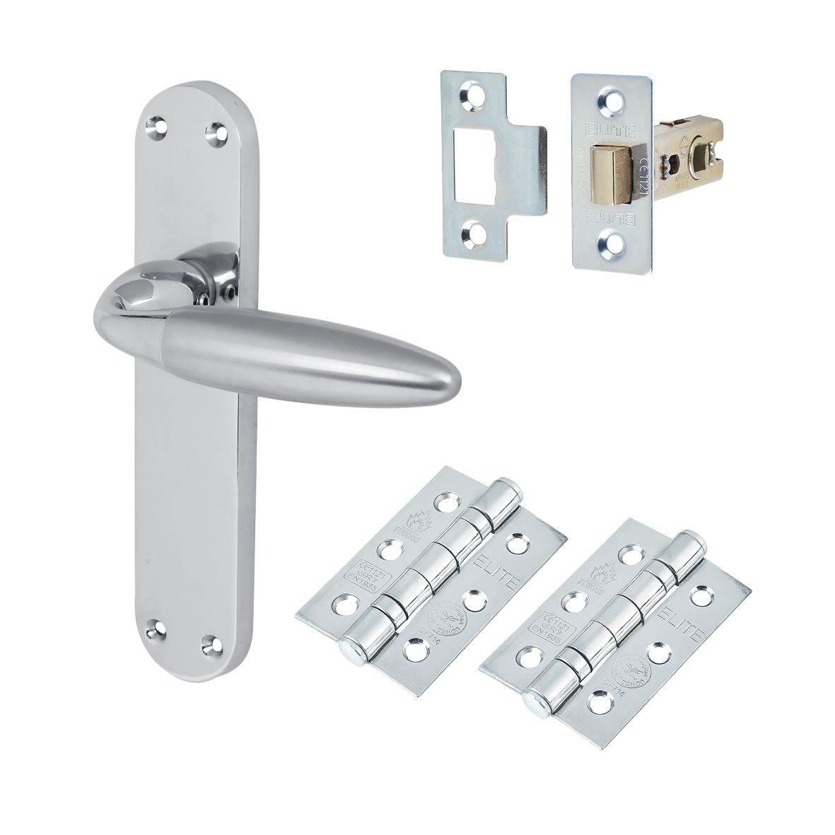 Satin/Polished Chrome Latch Door Handles Pack - Florence Range
