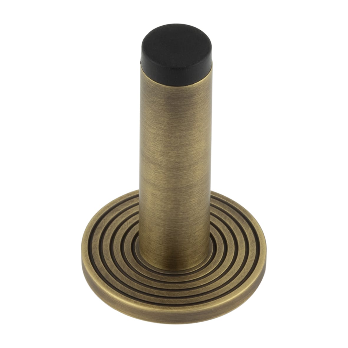 Plain Projection Door Stop on Reeded Rose - 76mm Projection - Antique Brass