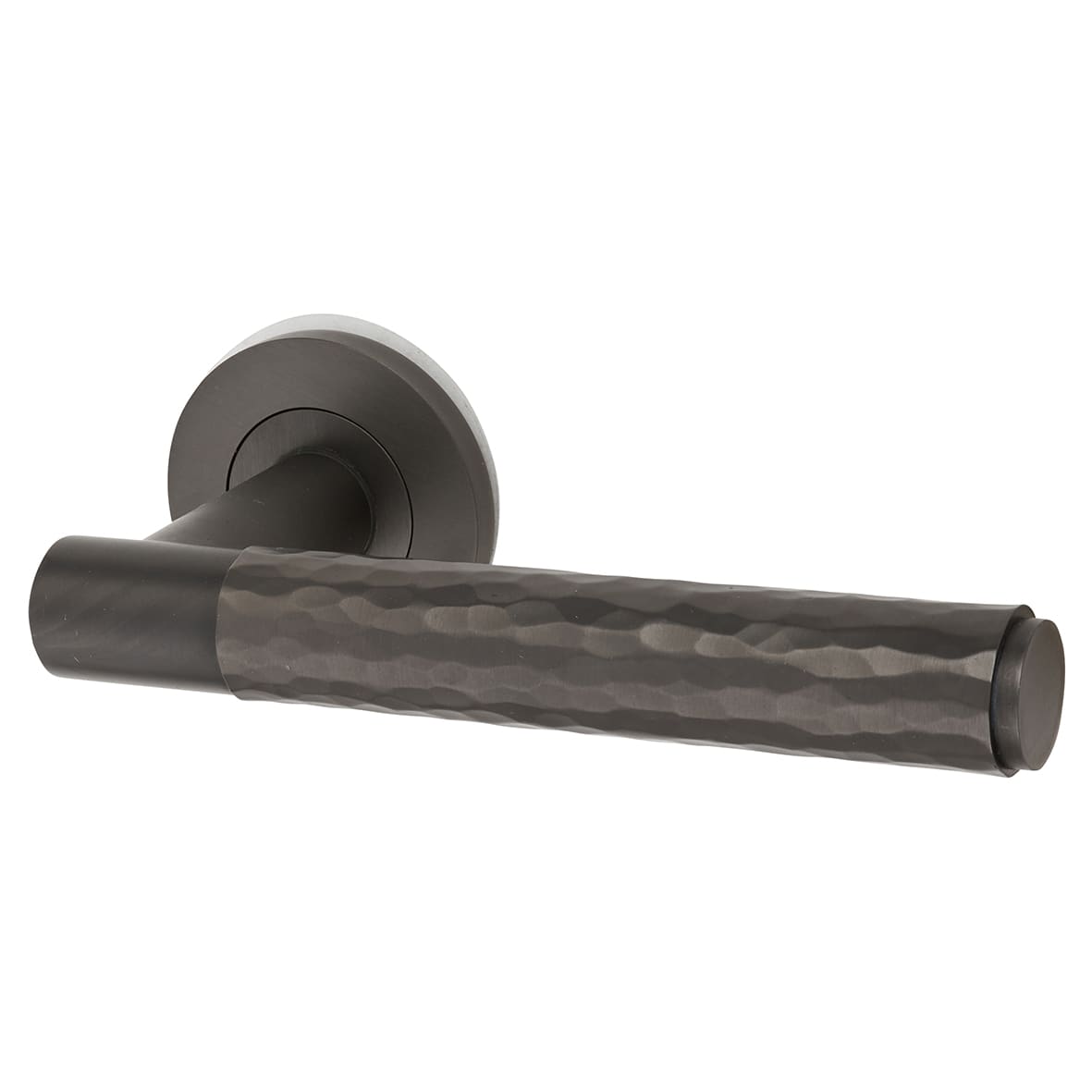 Dark Bronze Hammered Door Handles on Round Rose - Spitfire Range