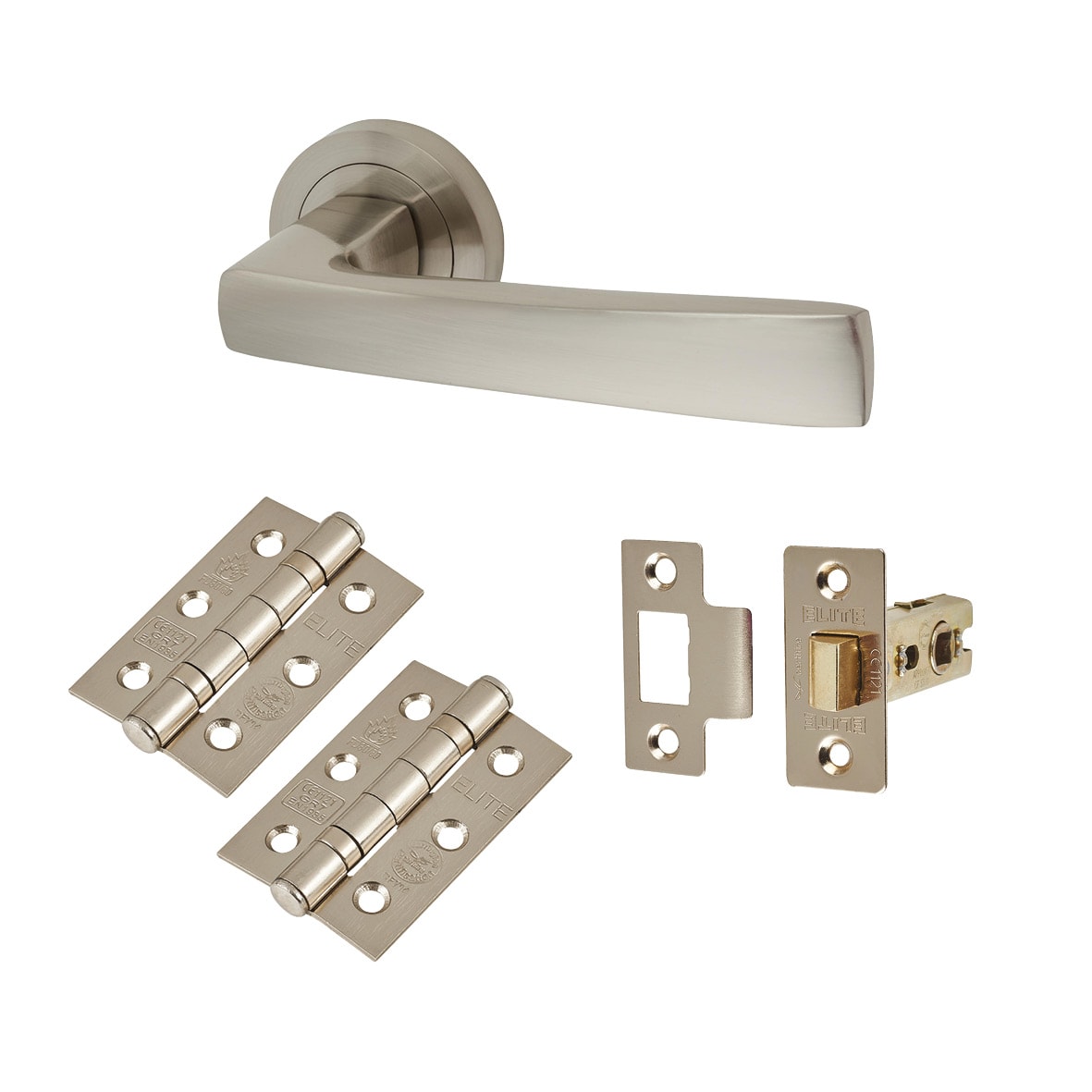 Satin Nickel Latch Door Handles on Rose Pack - Ivy Range
