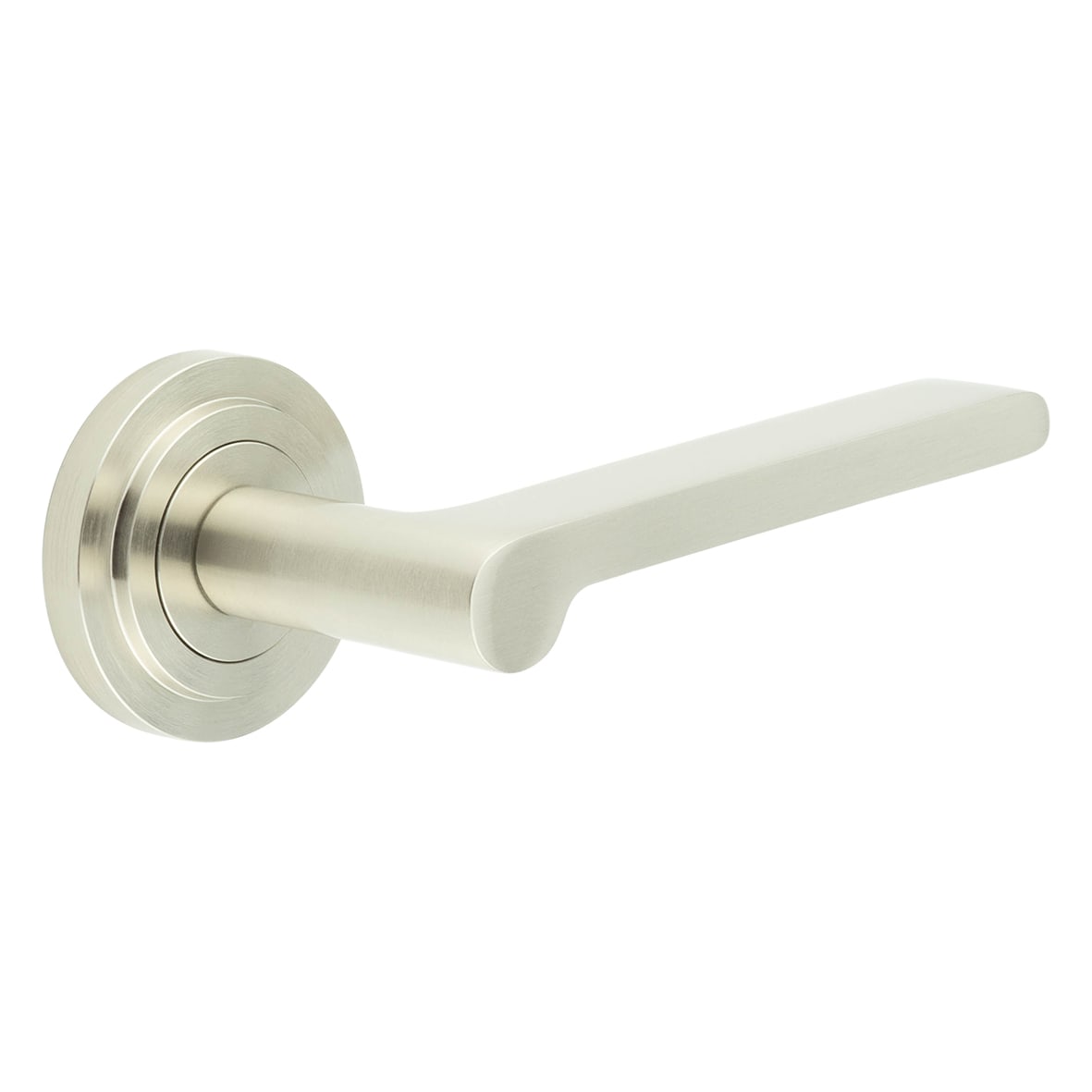 Satin Nickel Fire Rated Door Handles on Round Stepped Rose - Fitzrovia Range