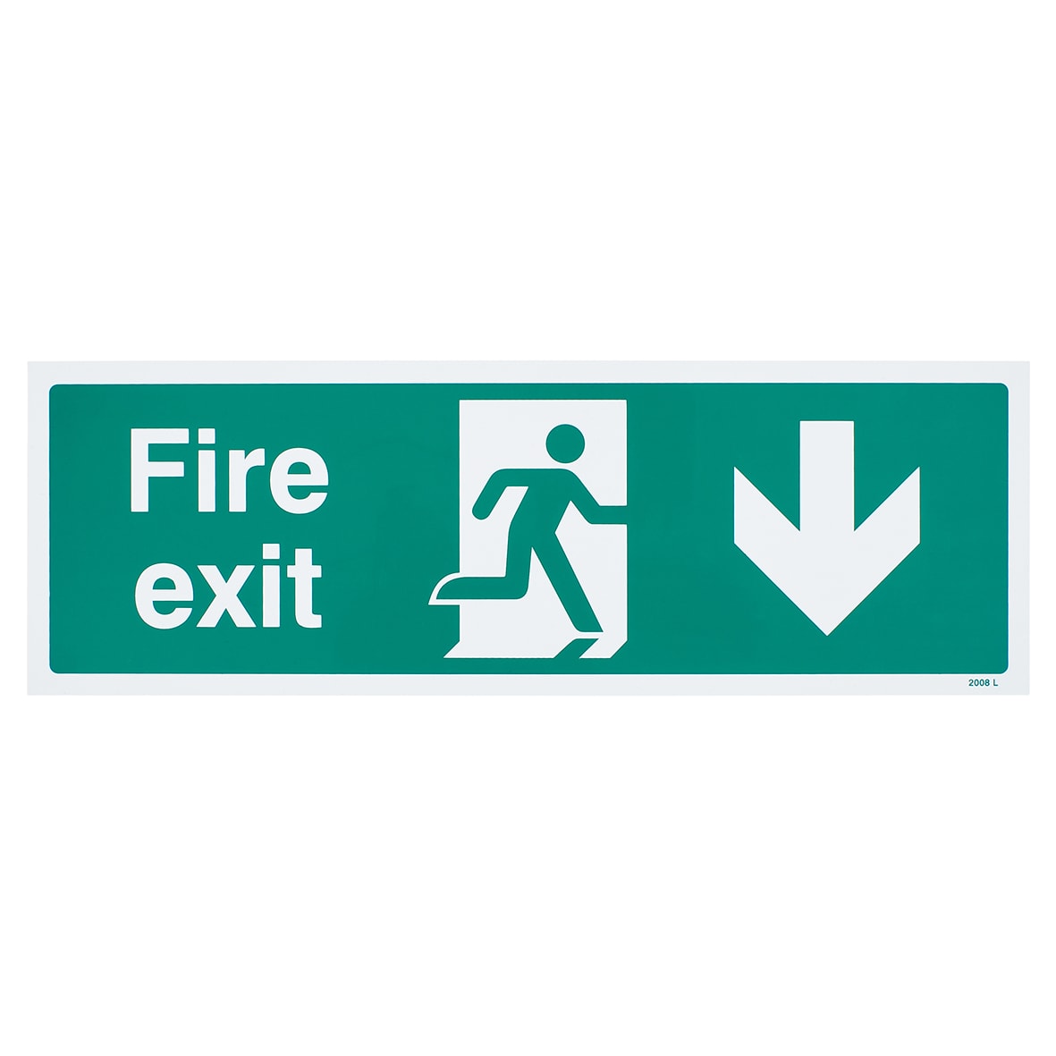 Fire Exit Running Man Down Arrow Sign - 450 x 150mm - Rigid Plastic