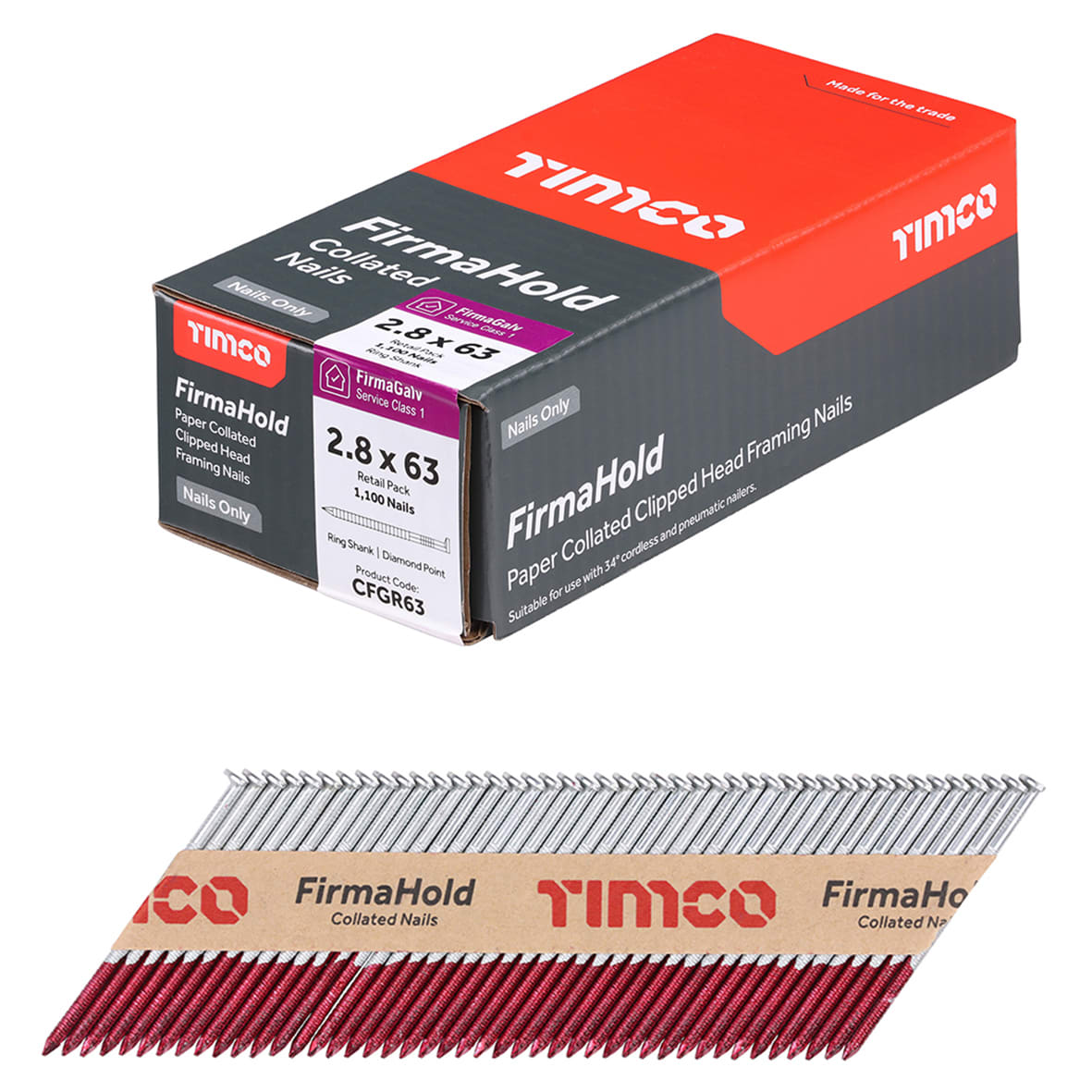 FirmaHold First Fix Nail - Ring - 34° Angled - 2.8 x 63mm - FirmaGalv - Pack of 1100