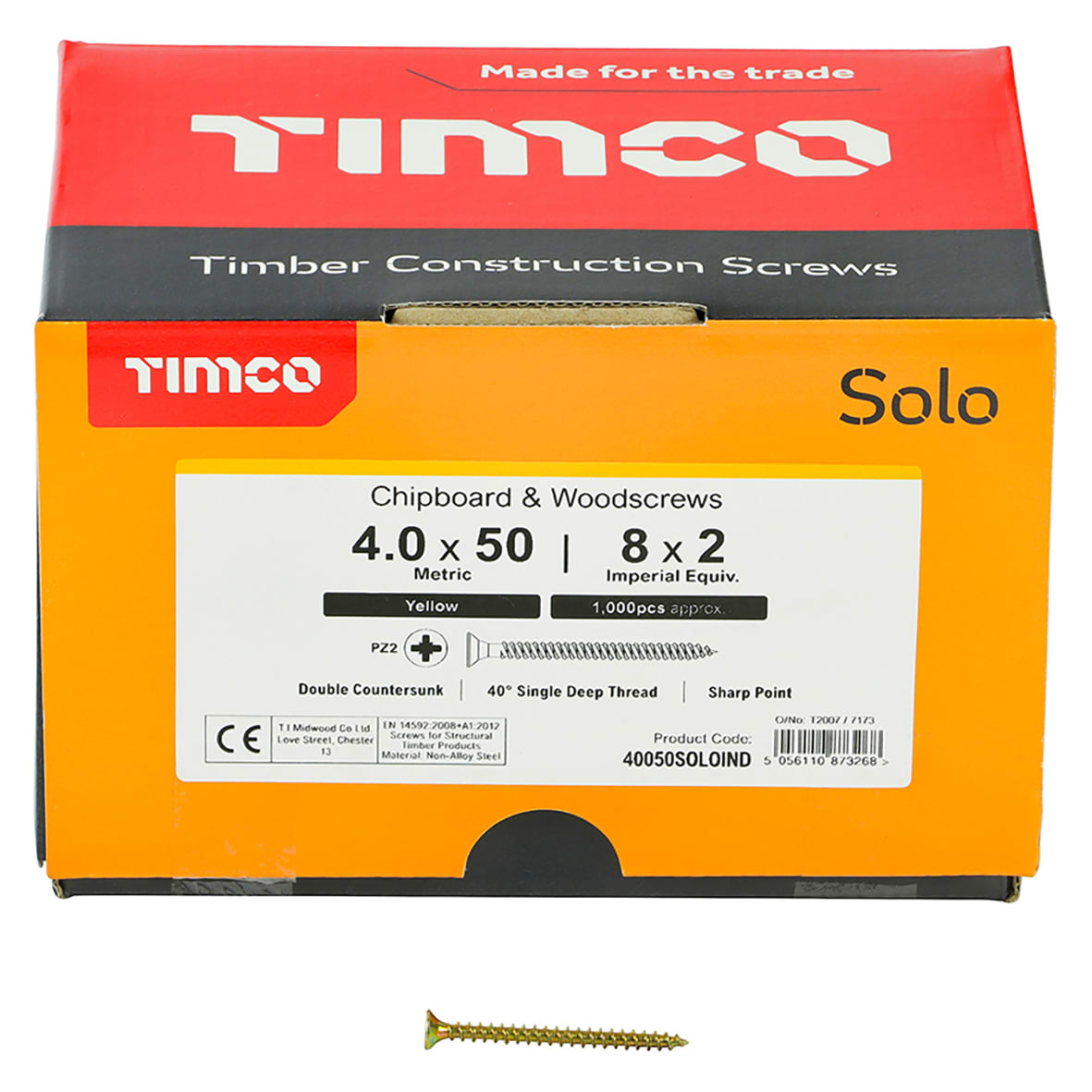 Solo Chippy Pozi Countersunk Wood Screws - 4.0 x 50mm - Yellow Zinc - Pack of 1000