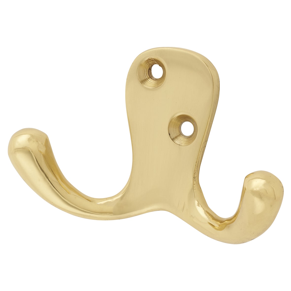 Solid Brass Double Coat Hook - 70 x 43mm - Polished Brass
