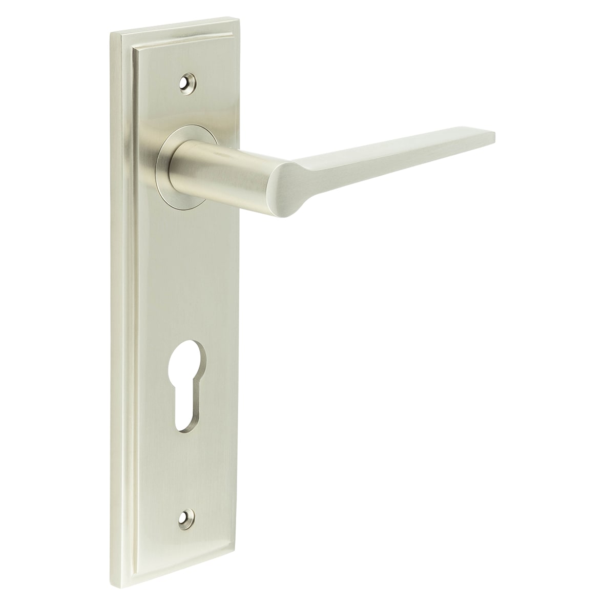Satin Nickel Fire Rated DIN Euro Lock Door Handles - Knightsbridge - 200 x 55mm