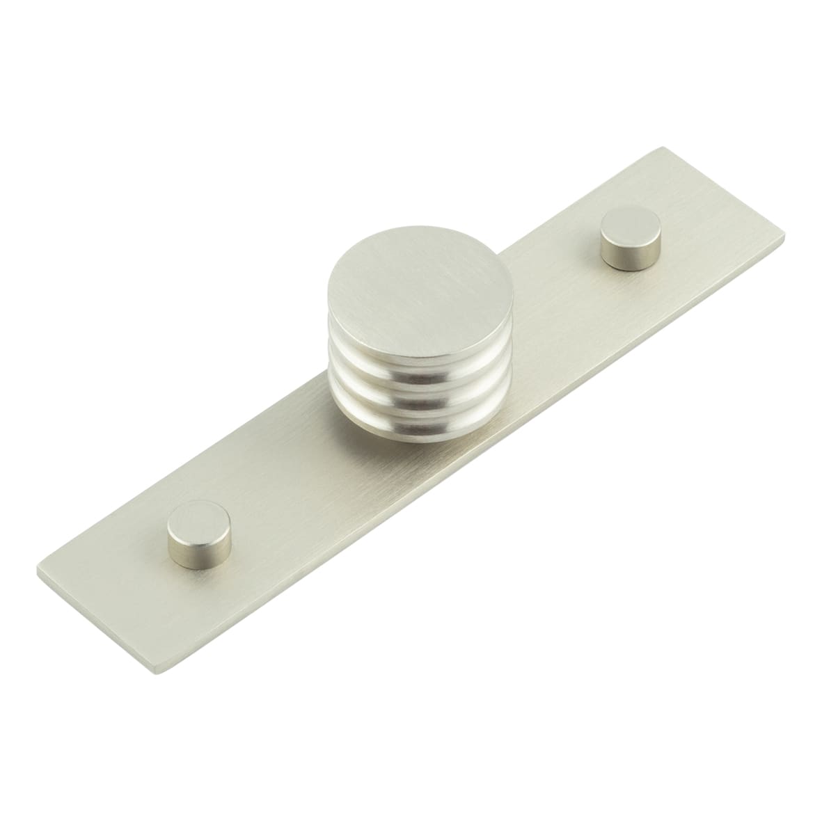 Sturt Grooved Round Cabinet Knob on Plain Backplate - 30mm Diameter - Satin Nickel