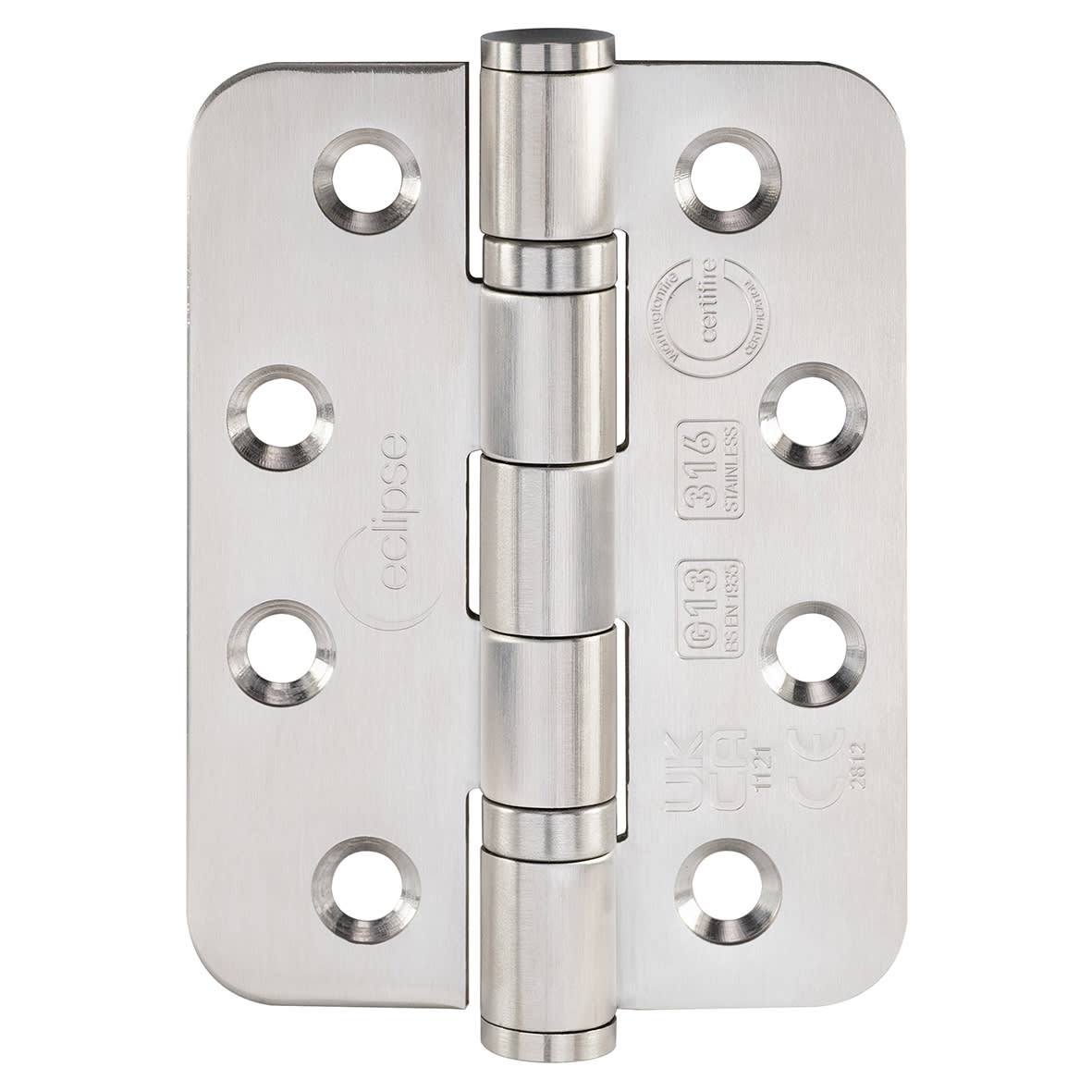 Radius Ball Bearing Marine Grade Fire Door Hinge - 102 x 76 x 3mm - Sat Stainless - Pair