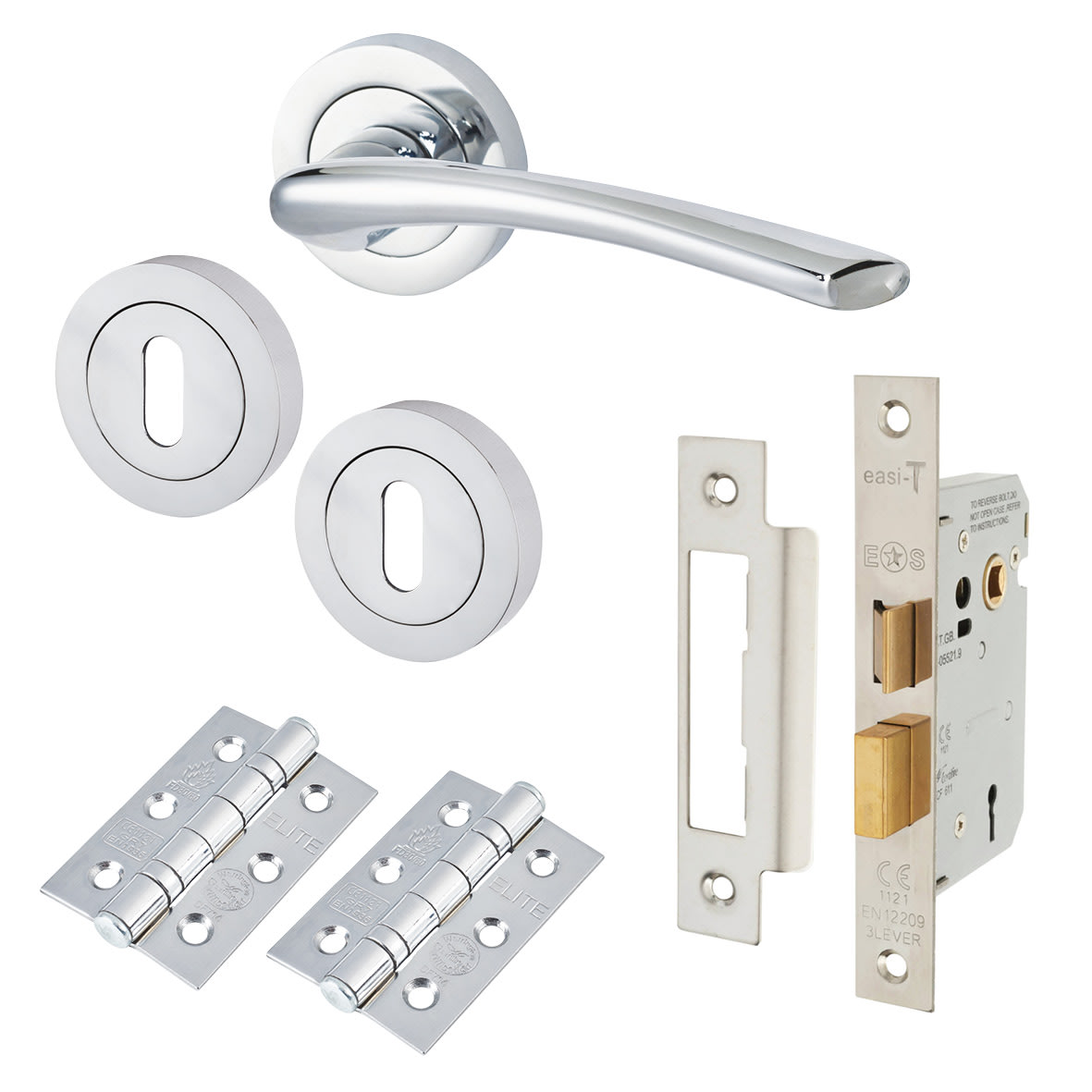 Polished Chrome 3 Lever Sashlock Door Handles on Rose Pack - Rimini Range
