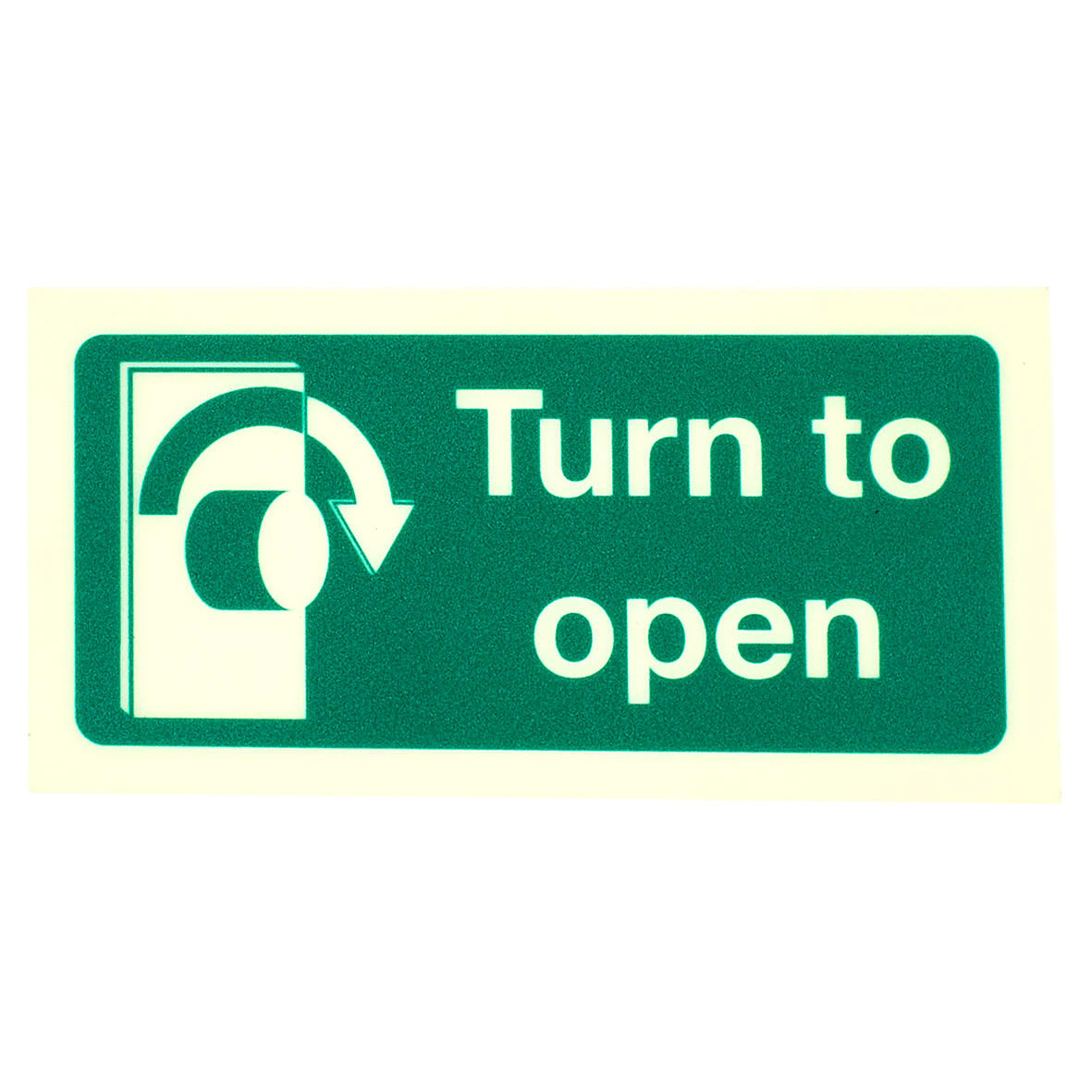 Photoluminescent Turn to Open Clockwise Sign - 100 x 50mm - Rigid Plastic