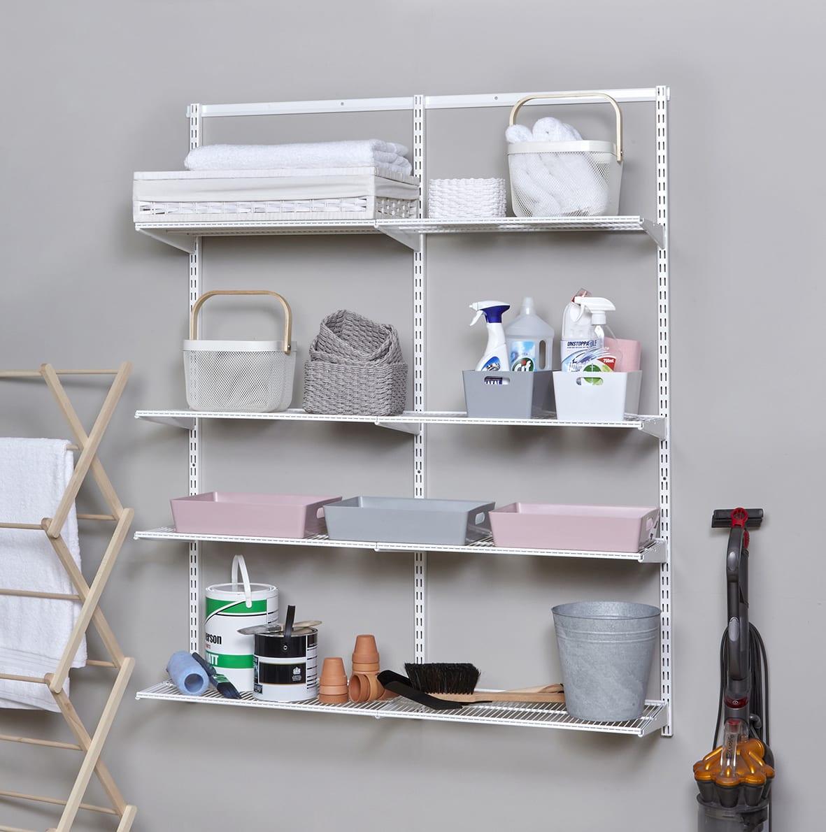 Wardrobe & Storage Starter Kit - 2 Bay, 8 Ventilated Wire Shelf - 936 x 1532 x 320mm - White