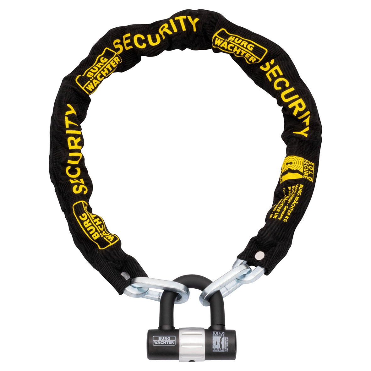 1.5m Chain & U-Lock/Padlock Security Kit - 108 x 55 x 53mm - Black