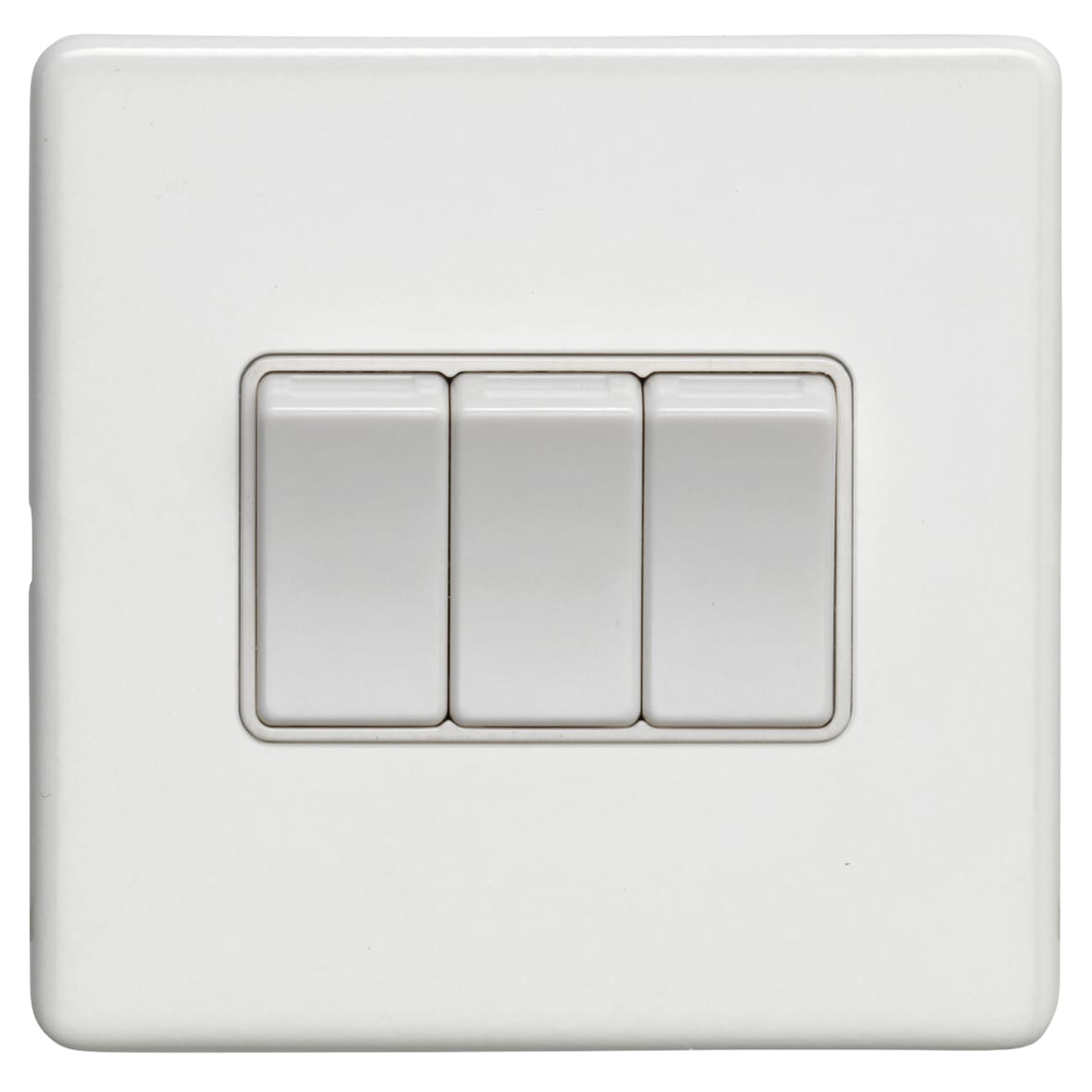 Concealed 10A 3 Gang 2 Way Screwless Flat Plate Light Switch - Matt White