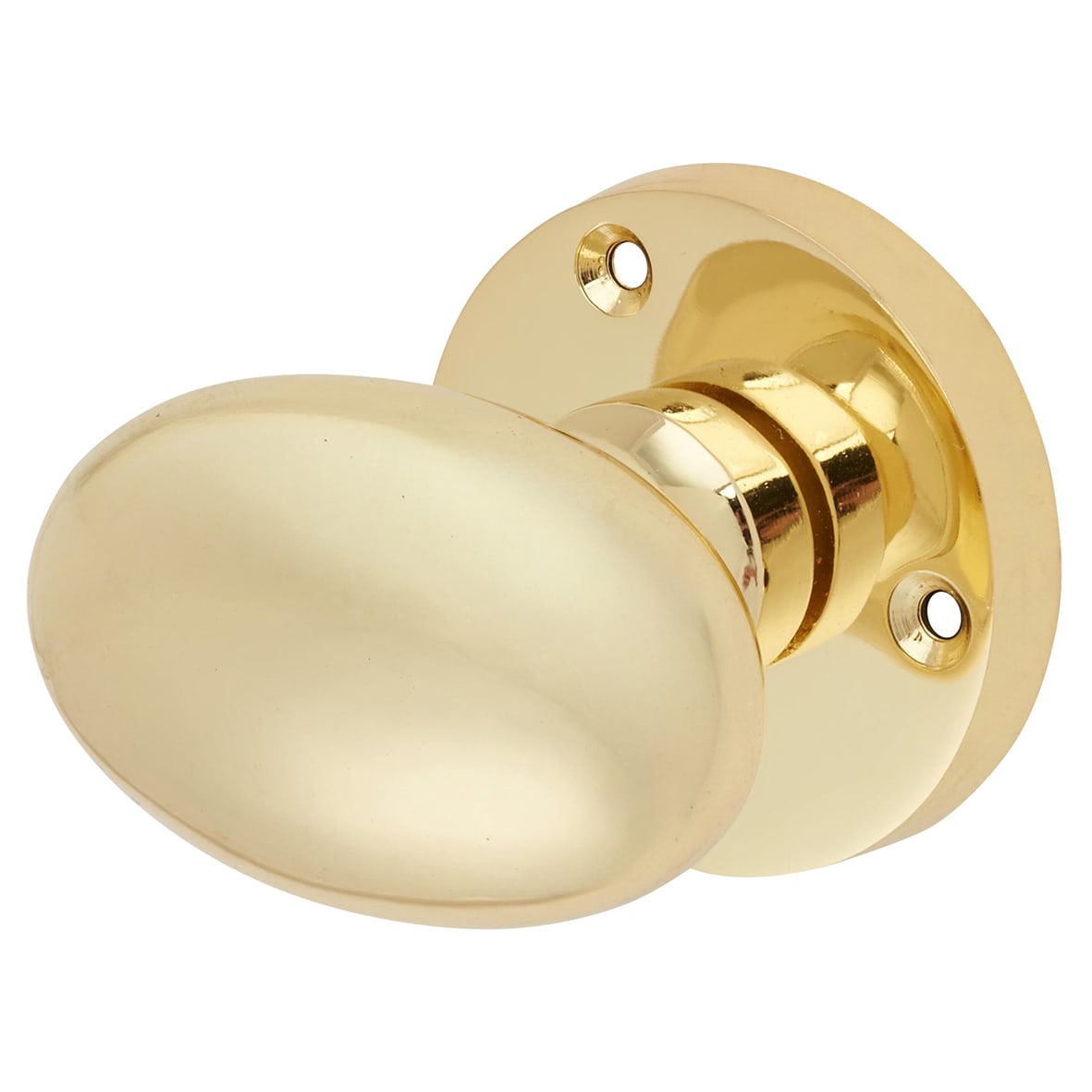Polished Brass Victorian Oval Mortice Door Knob - 61mm Rose Diameter