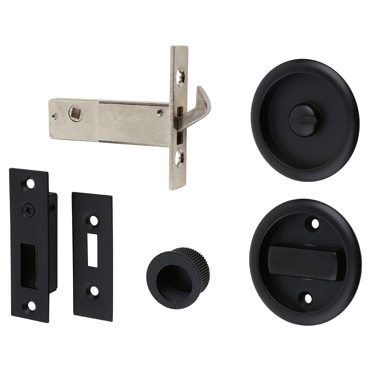 Round Flush Privacy Set with Bolt - Matt Black