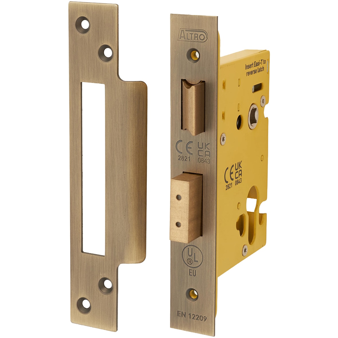 Architectural Bolt Through Euro Profile Sashlock - 78mm Case - 57mm Backset - Square - Antique Brass