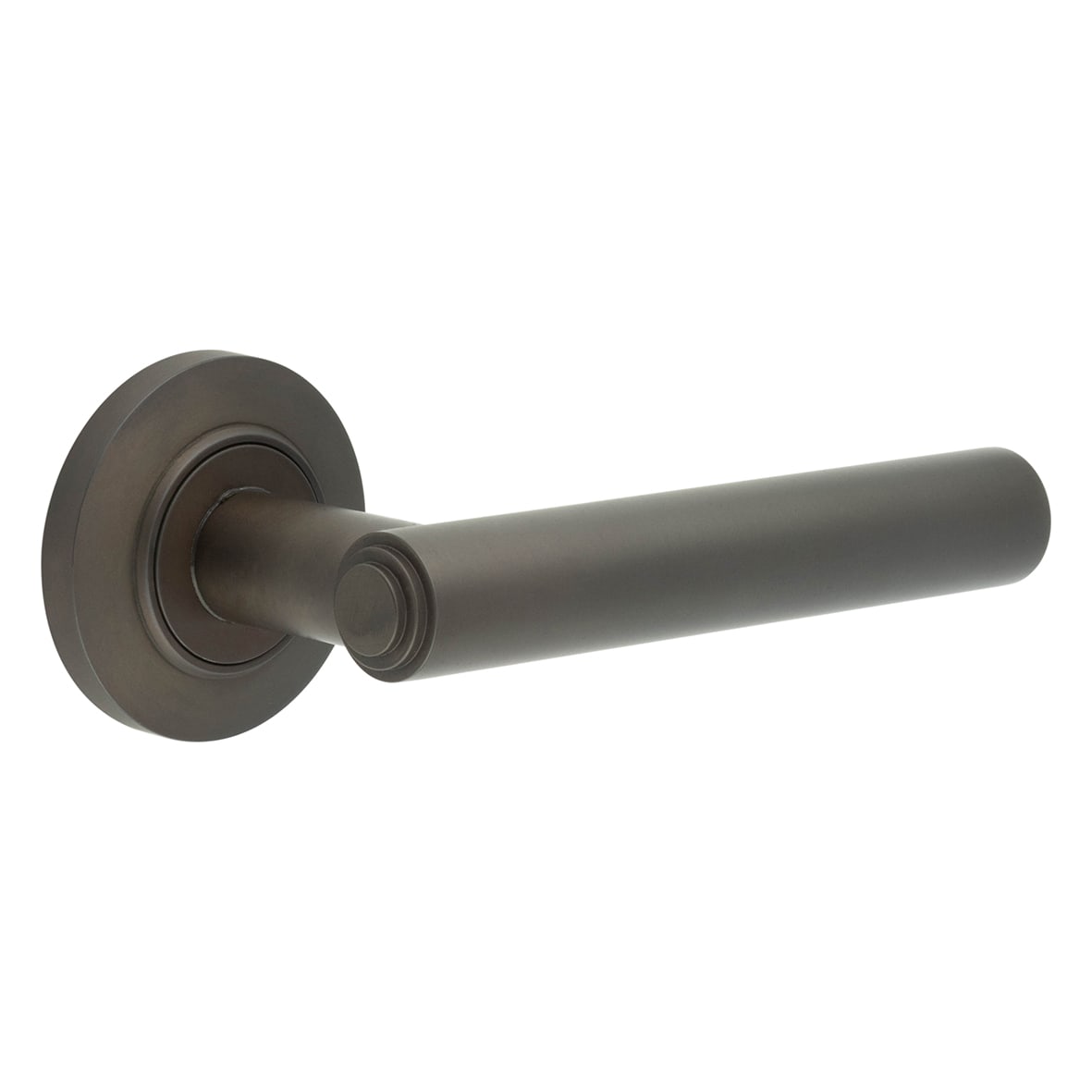 Dark Bronze Fire Rated Door Handles on Round Chamfered Rose - Richmond Range