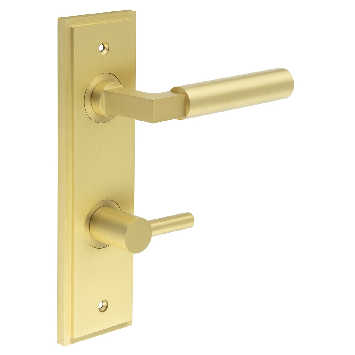 Satin Brass Fire Rated DIN Bathroom Door Handles - Westminster - Inner 3 - 200 x 55mm