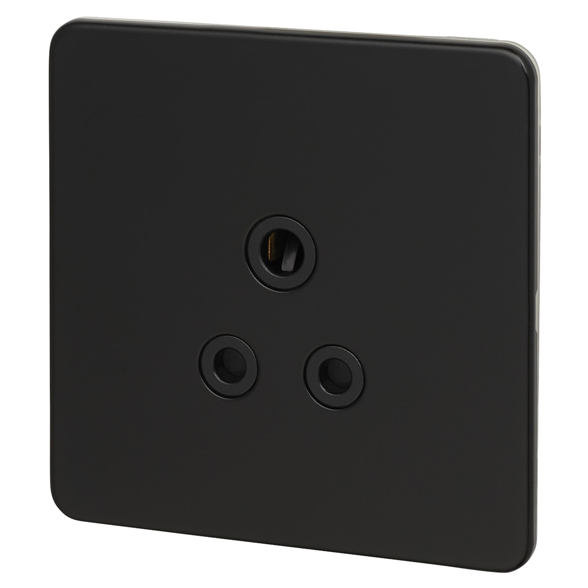 5A Screwless Flat Plate Unswitched Round Pin Socket - Matt Black with Black Insert