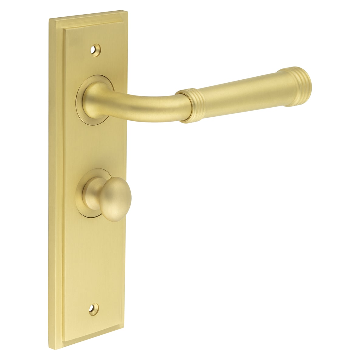 Satin Brass Fire Rated Bathroom Door Handles - Highgate - Inner 1 - 200 x 55mm
