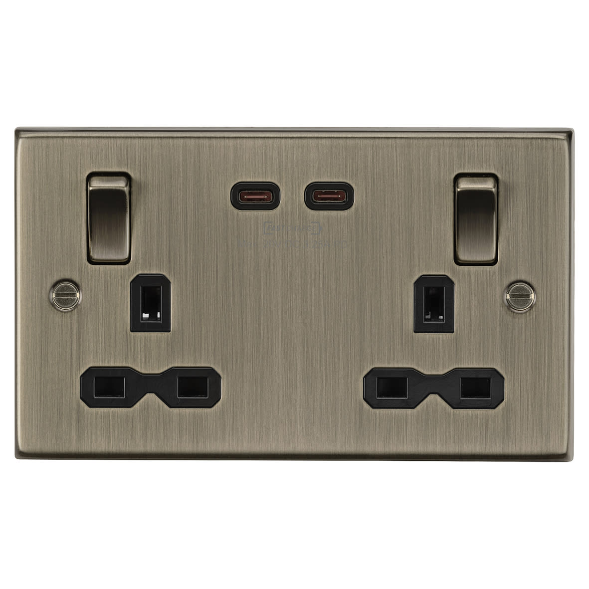 13A 2 Gang Square Edge Type C 65W Fastcharge USB Socket with 2 x USB - Antique Brass
