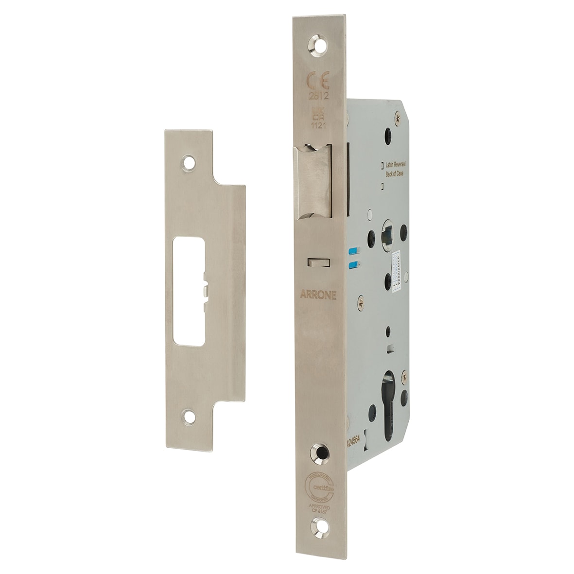 DIN Mortice Nightlatch - 88mm Case - 60mm Backset - Square - Satin Stainless Steel