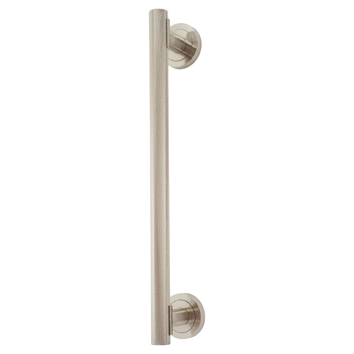 Satin Nickel Knurled T-Bar Door Pull Handle on Rose - Screw Fix - 300mm Centres