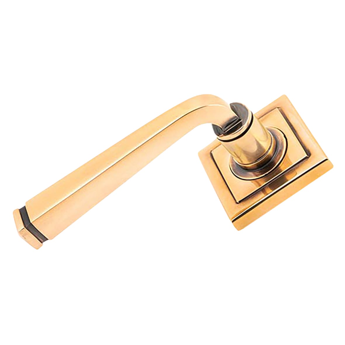 Polished Bronze Door Handles on Square Rose - Avon Range