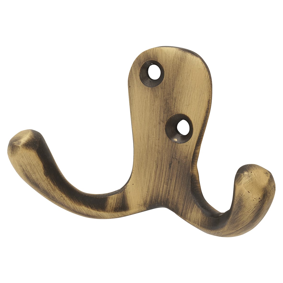 Solid Brass Double Coat Hook - 70 x 43mm - Antique Brass