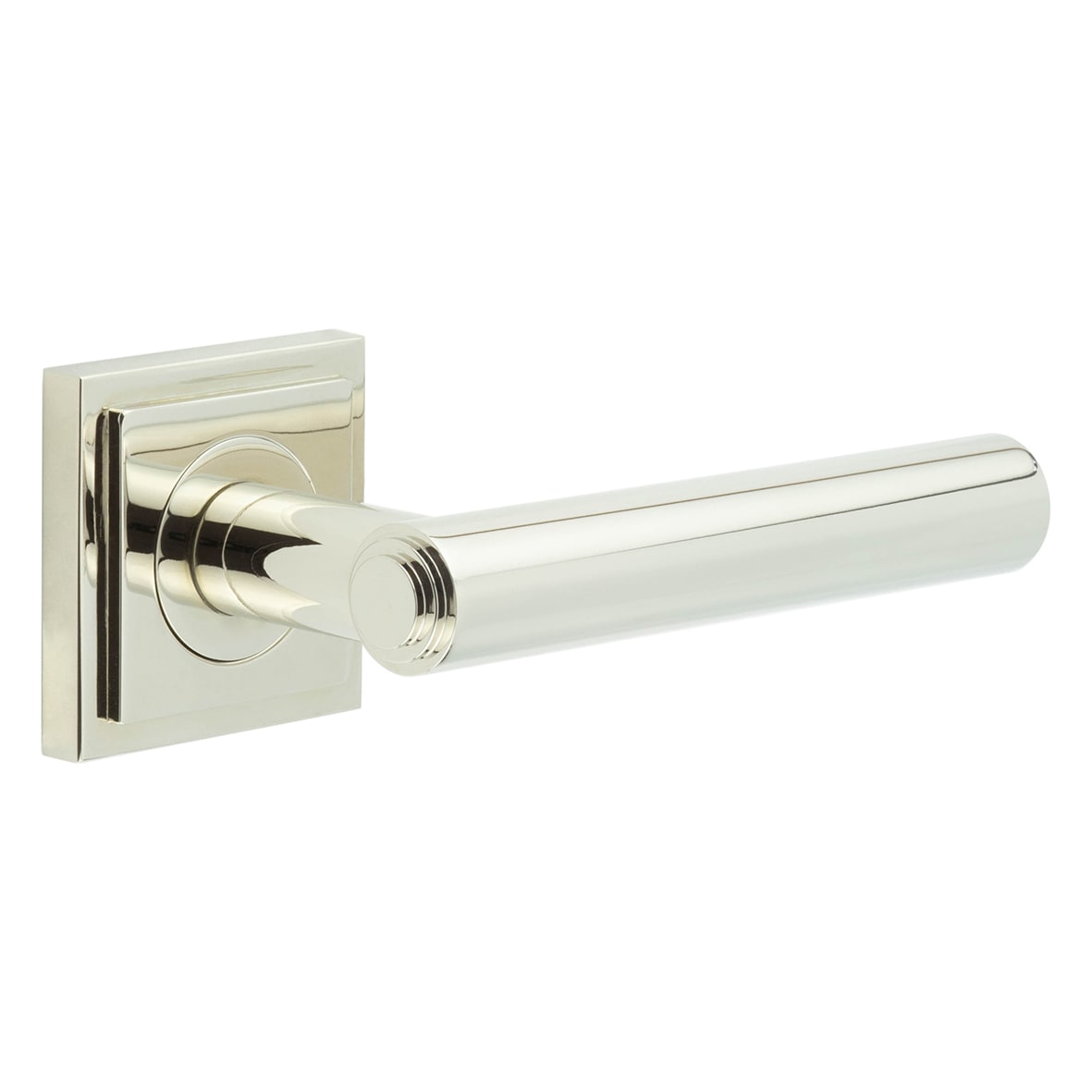 Polished Nickel Fire Rated Door Handles on Round Stepped Rose - Richmond Range